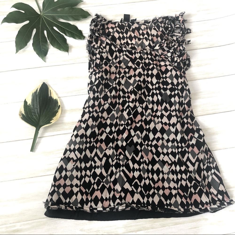 DKNY small pink black gray white frayed top